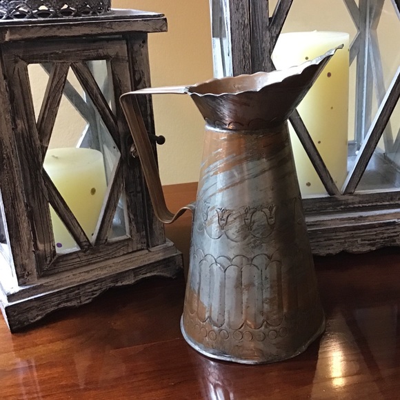 Vintage Handcrafted silver wash copper pitcher - Picture 2 of 8